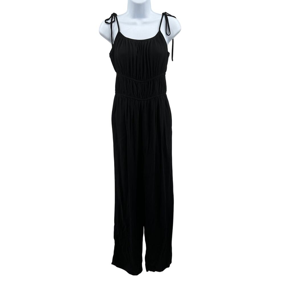 And Now This Tie-Strap Jumpsuit SZ M Black Wide Leg Minimalist Casual Romper